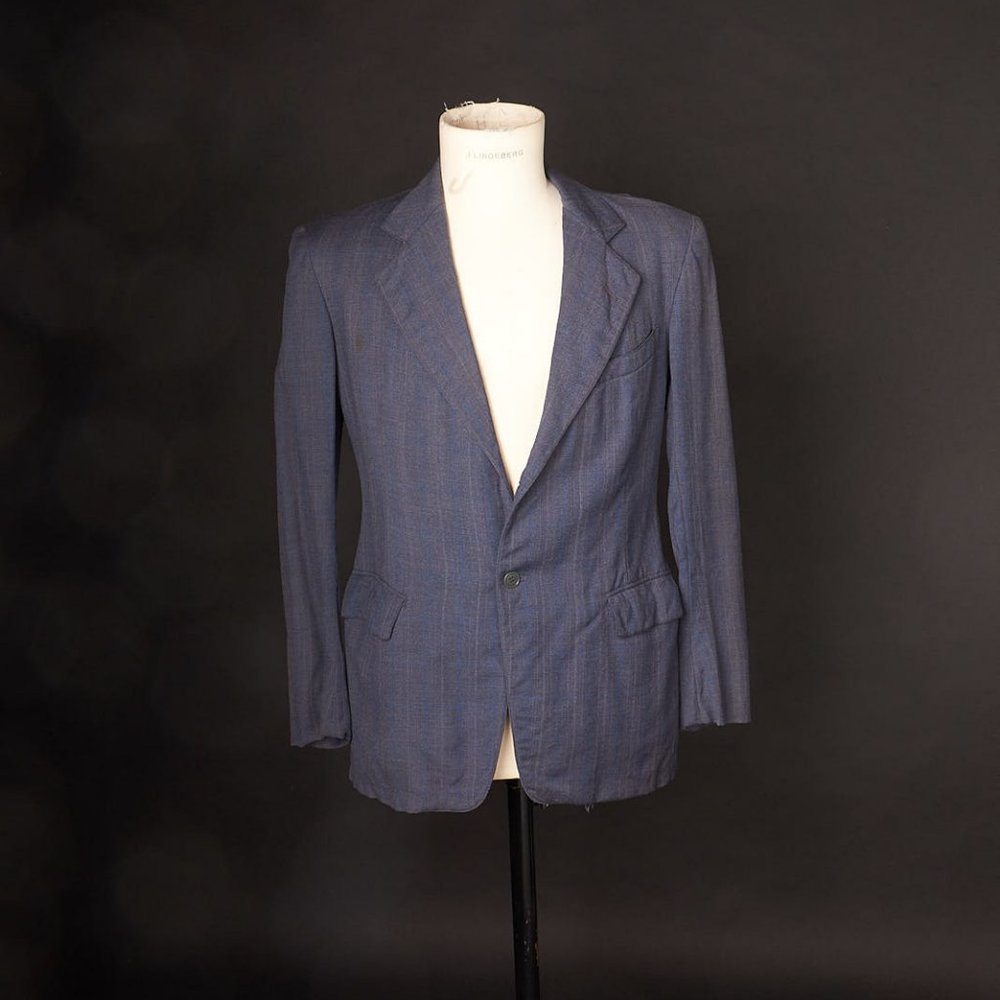 Vintage 1980s Blue Plaid Blazer Suit Sports Coat